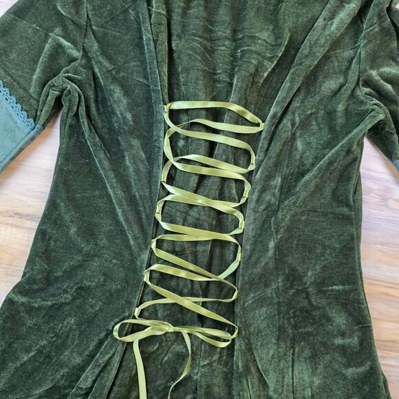 ⏭️NWT Green Medieval Renaissance Hooded Trumpet Sleeve Dress Large - Picture 9 of 15